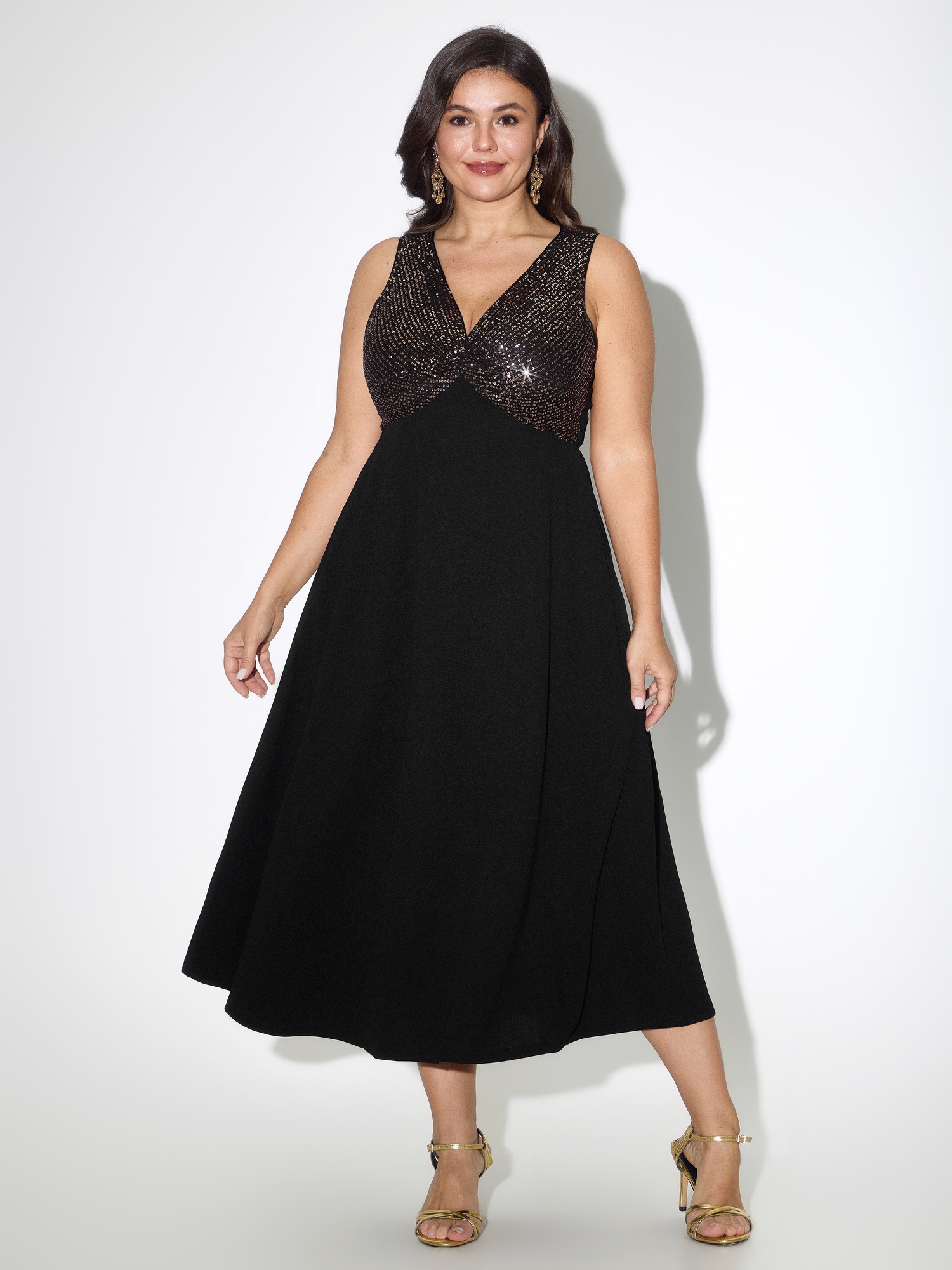 BloomChic Plus Size Sequin Twist V Neck Sleeveless Midi Dress - Curve Ladies Black Party Sleeveless Solid Side Pocket Occasion Dresses 26-28/3X