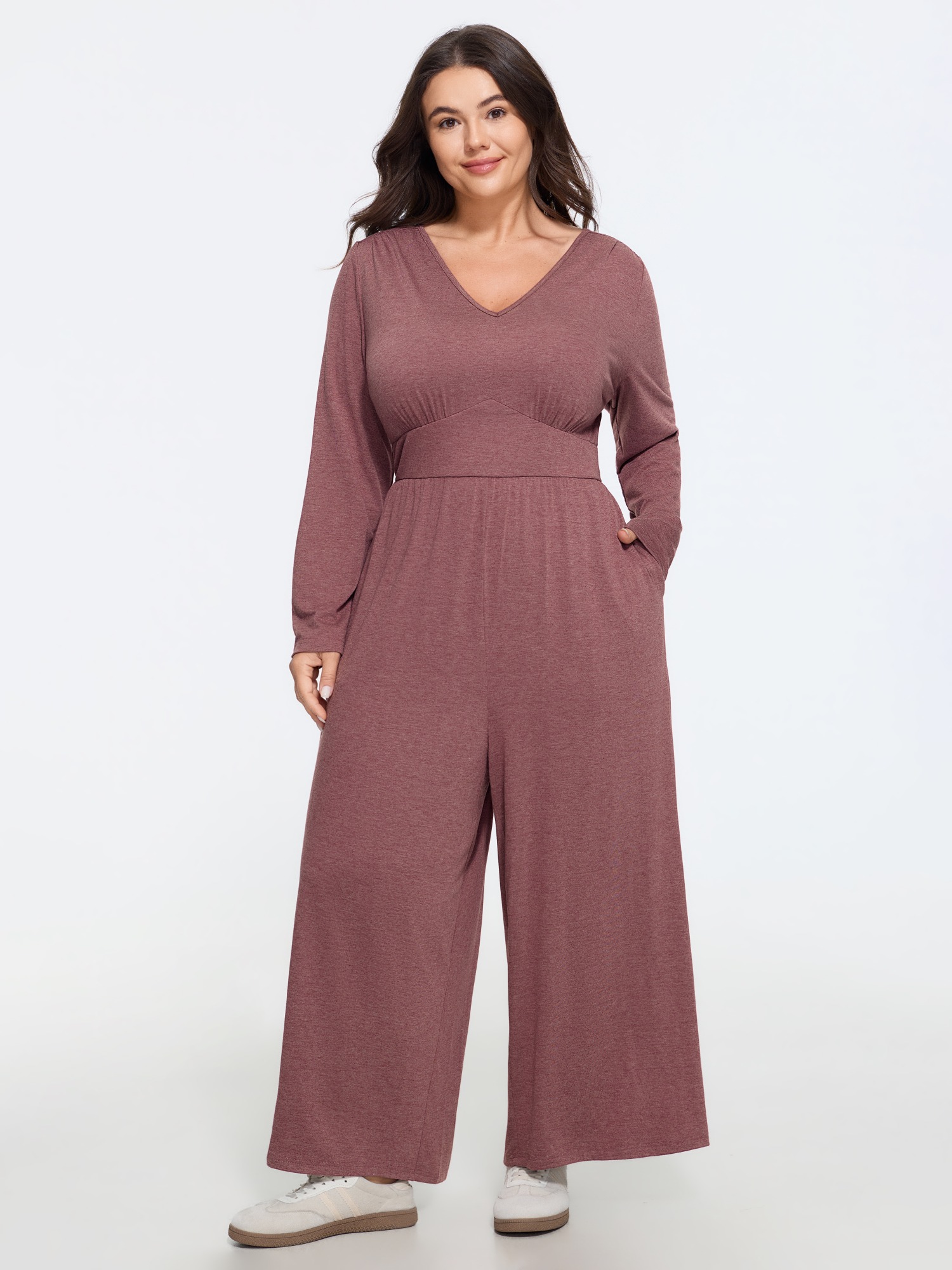 BloomChic Women's Plus Size Supersoft Backless Wide Leg Jumpsuit Burgundy Everyday-Casual 10/M