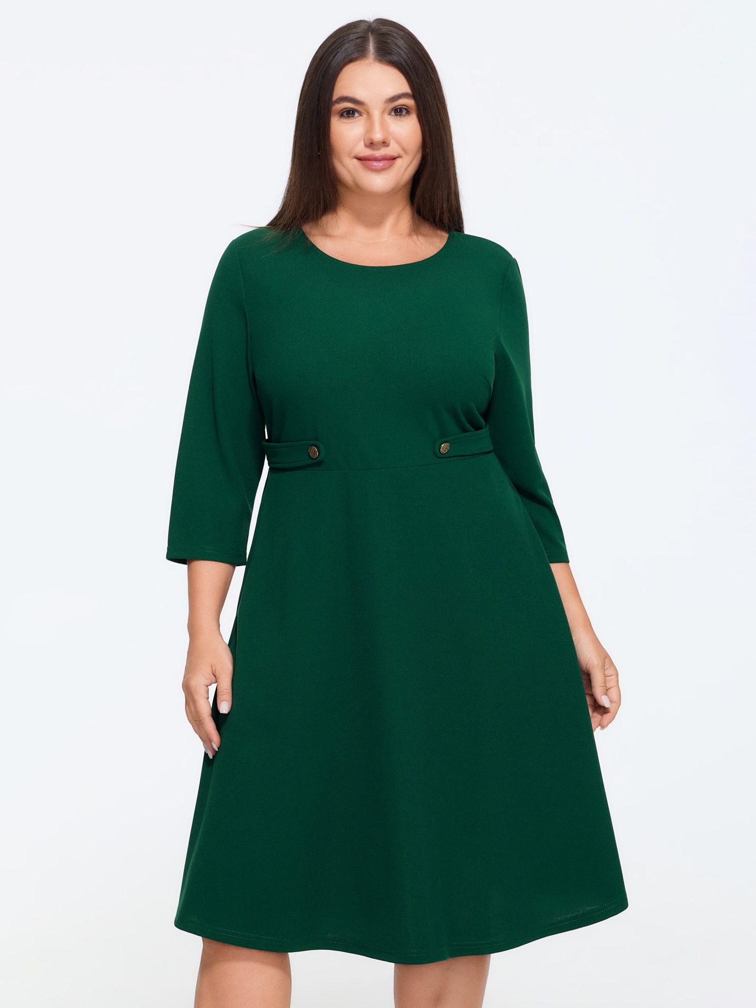 BloomChic Women's Plus Size Round Neck 3/4 Sleeve Mini Dress Sea Moss Solid Mini Office Non 22-24/3X