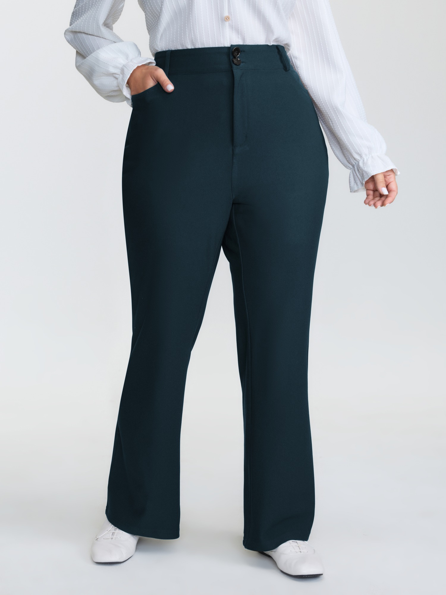BloomChic Women's Plus Size Supersoft Stretchy Plain Bootcut Pants Sea Moss Solid Flared High Rise 10/M
