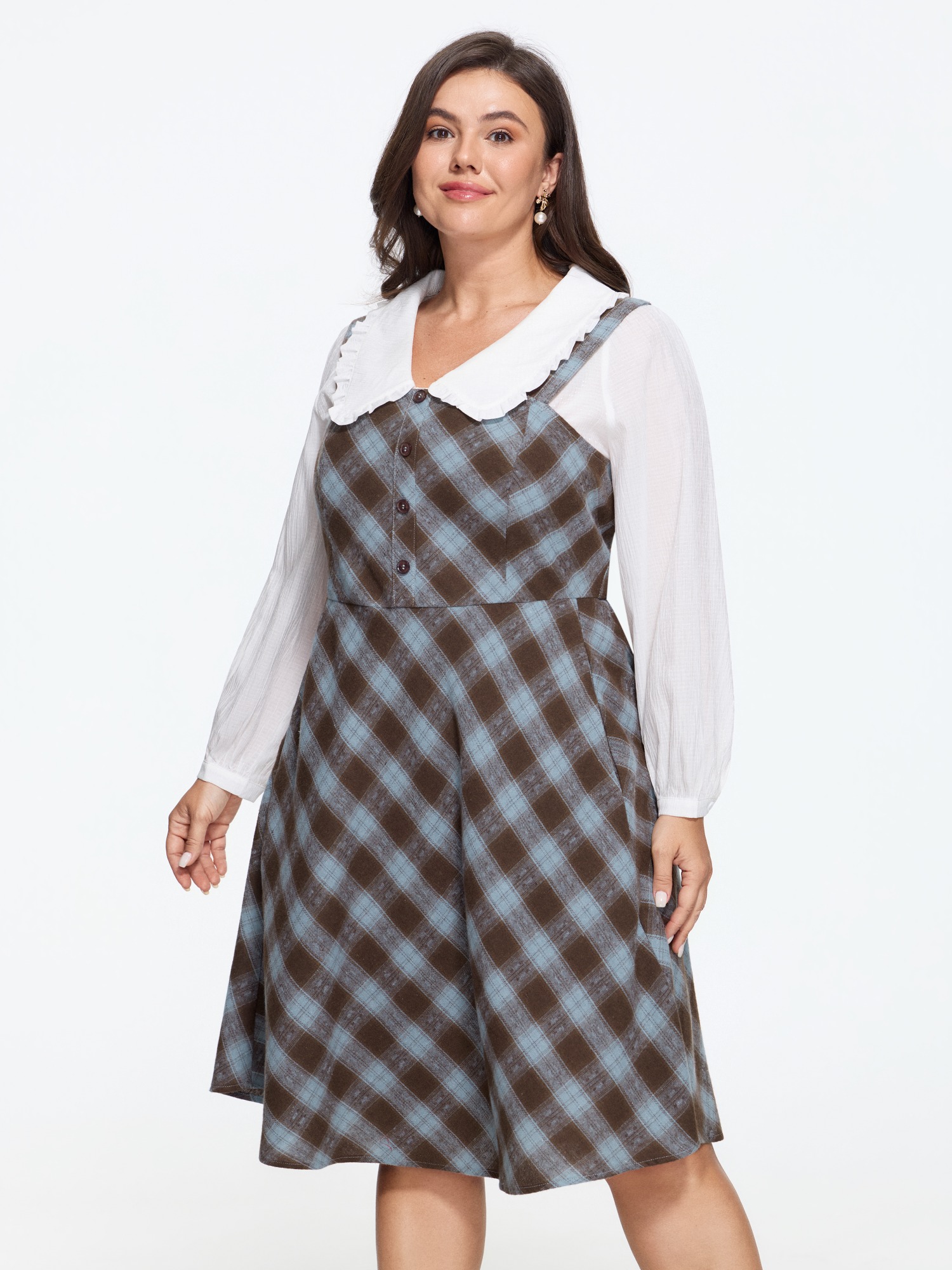 BloomChic Women's Plus Size Plaid Button Detail Cami Mini Dress Madder Brown Plaid Mini Everyday-Elegant Button Front 12/L