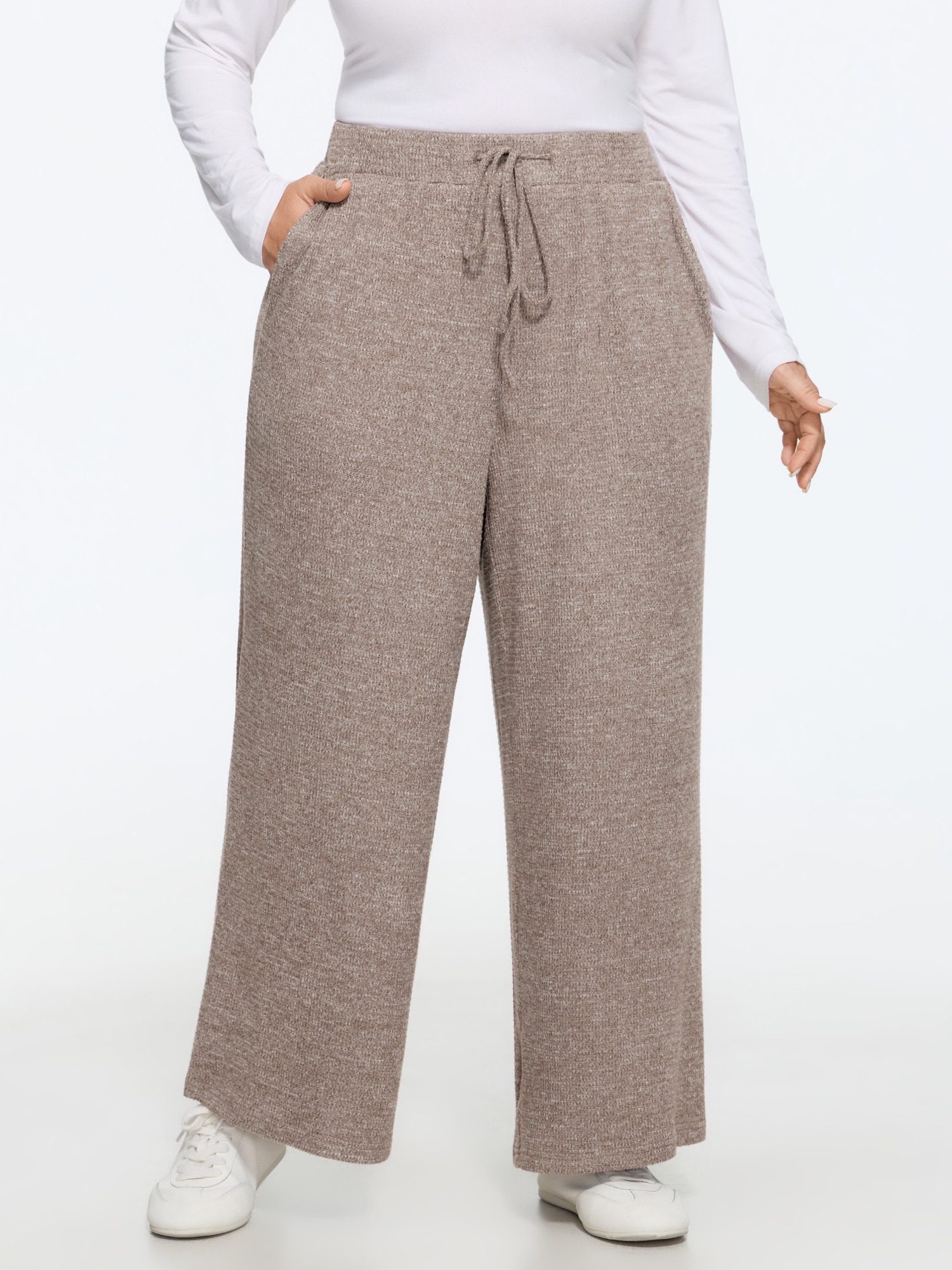 BloomChic Women's Plus Size Supersoft Heather Drawstring Waist Wide Leg Pants Ginger Snap Marled / Heathered Straight fit Mid Rise Everyday-Casual 10/M