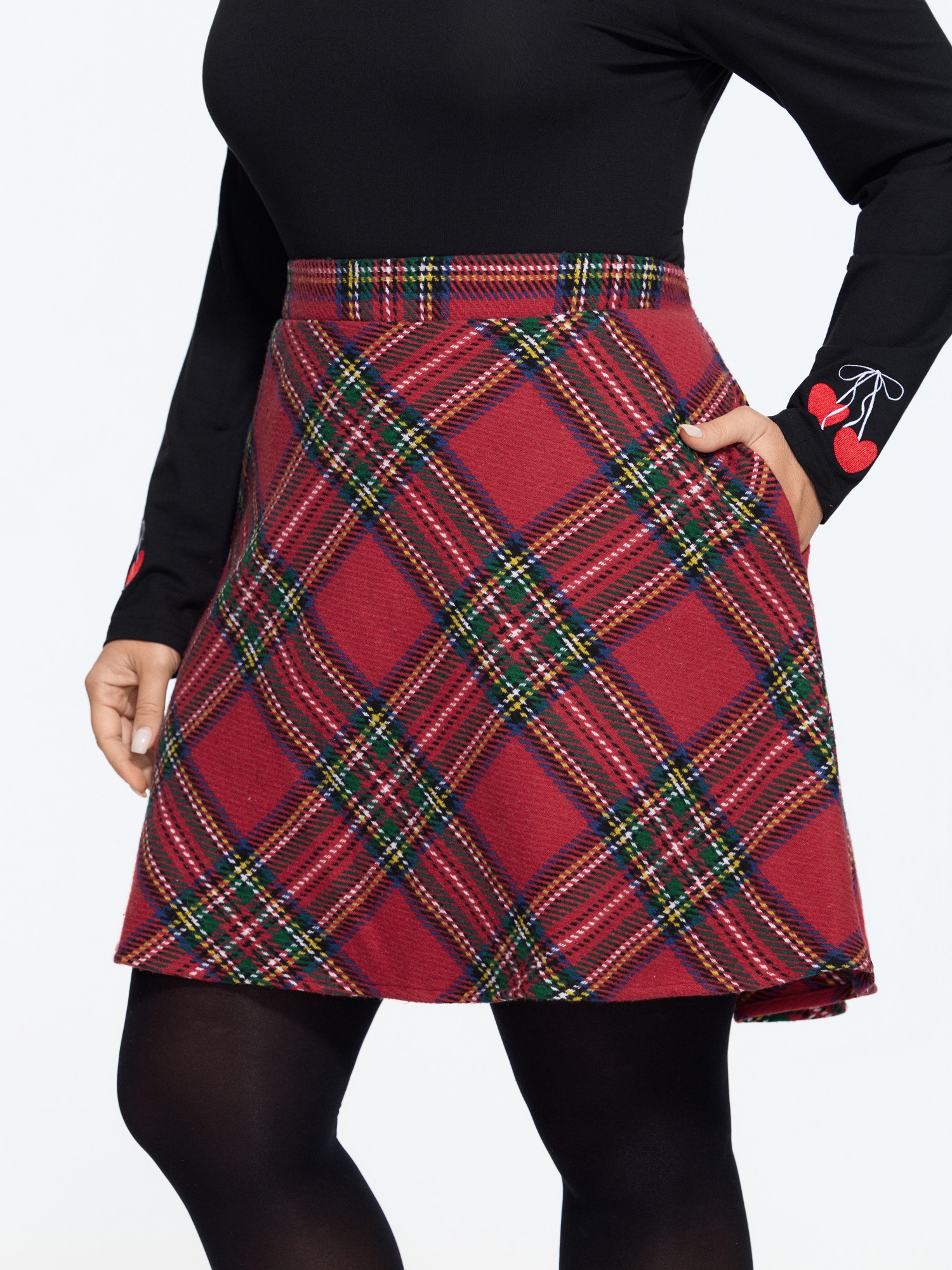 Plus Size Tartan Plaid Pocket A-Line Mini Skirt - Curve Women's Pompeiam Red A-line Mid Rise Easy Pull-On Side Pocket Skirts 14/M