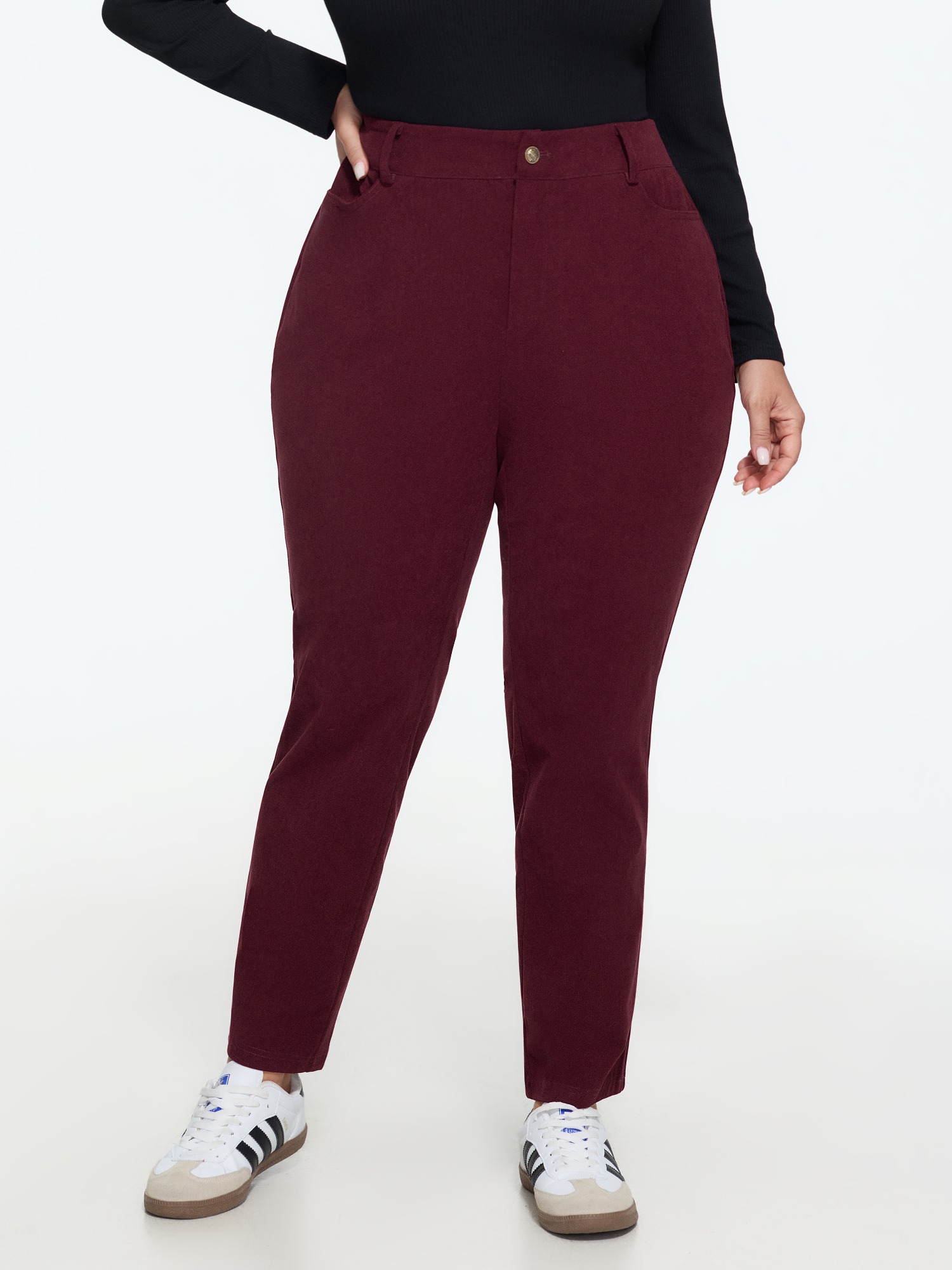 BloomChic Women's Plus Size Stretch Corduroy Straight Leg Pants Merlot Solid Straight fit Mid Rise Everyday-Casual 26/4X