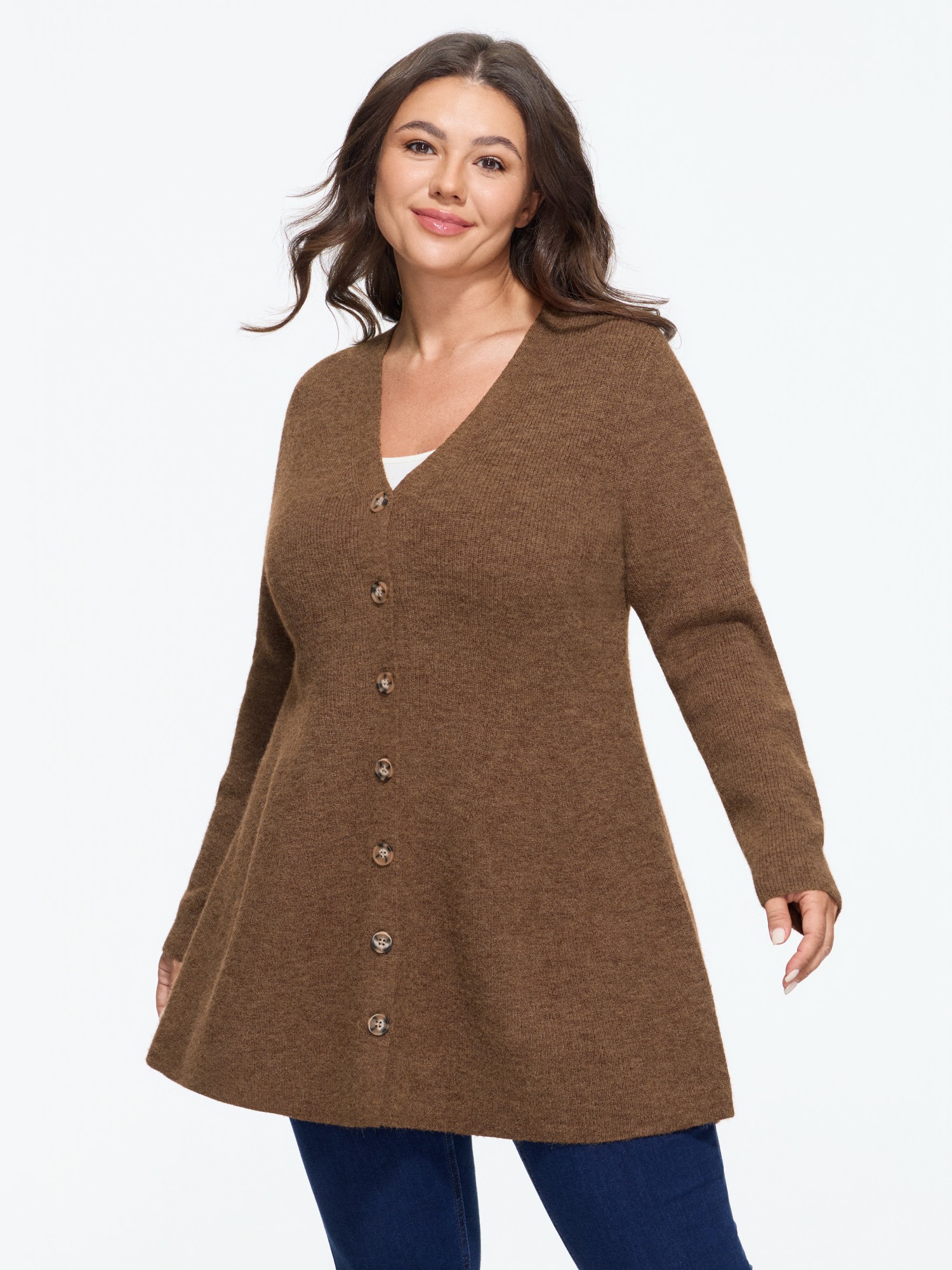 BloomChic Women's Plus Size V Neck Button Front Cardigan Lmperial Popaz Long Sleeve V-Neck 10/M
