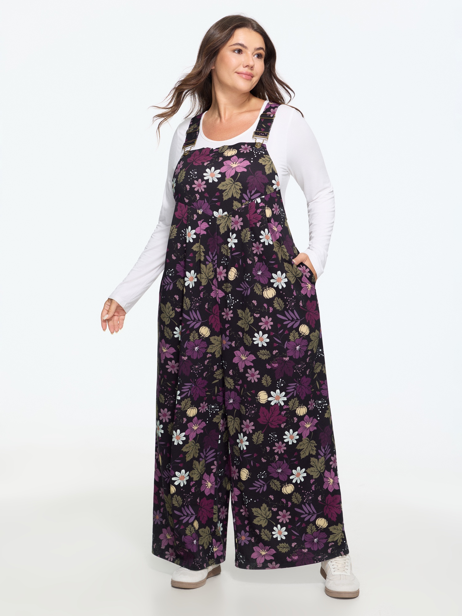 BloomChic Women's Plus Size Retro Fall Print Relaxed Fit Jumpsuit Purple Potion Everyday-Casual 10/M
