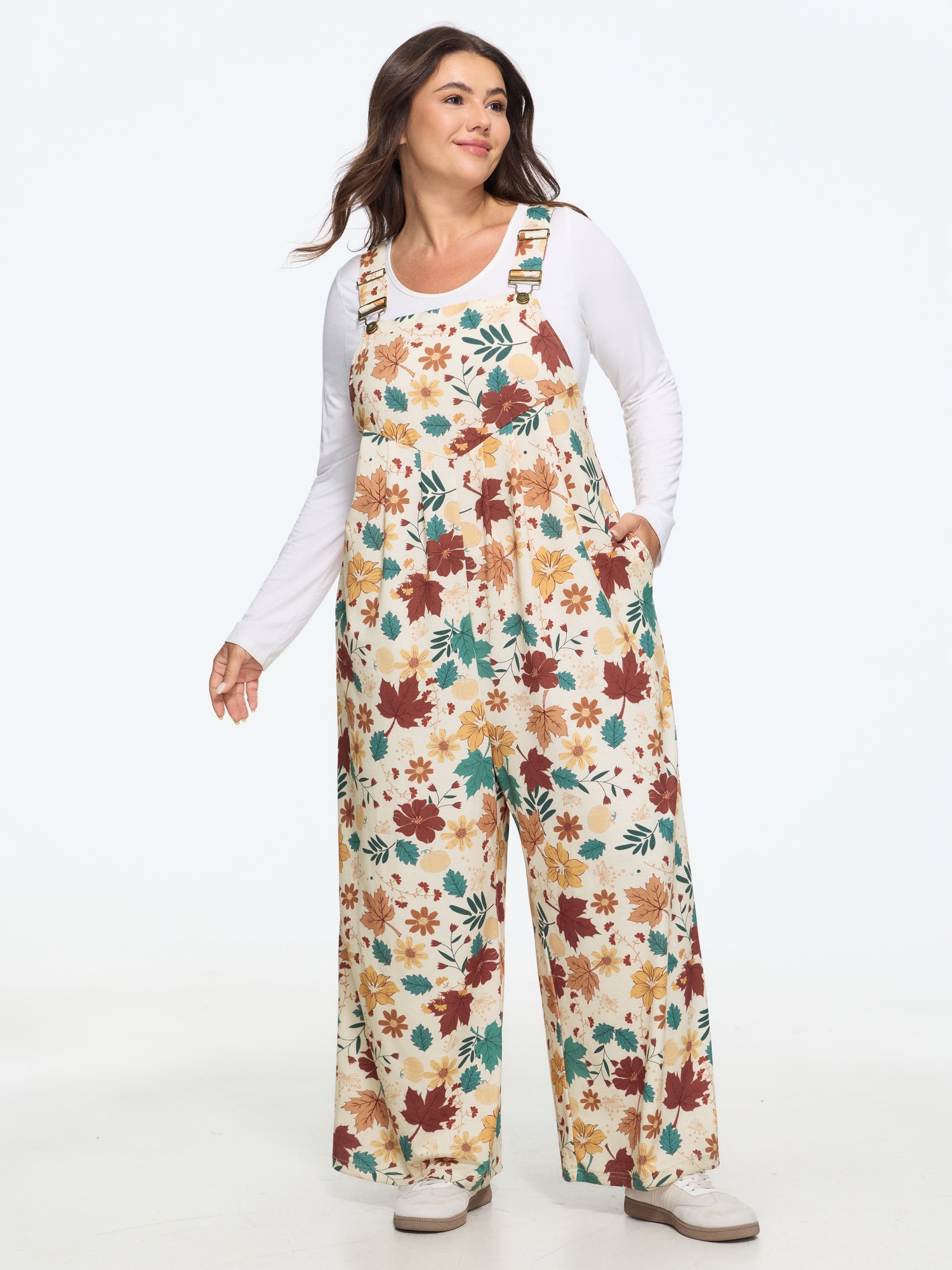 BloomChic Women's Plus Size Retro Fall Print Relaxed Fit Jumpsuit Sun Kiss Everyday-Casual 10/M