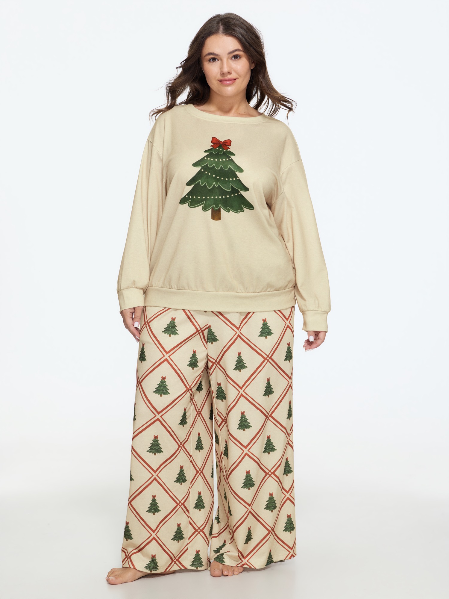 BloomChic Women's Plus Size Christmas Tree Print Loungewear Set Multicolor Christmas Long Sleeve Non 14-16/1X